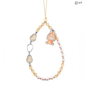 STOCKING STUFFER LABUBU Pop Matt Labubu Orange and White Beaded Phone Charm